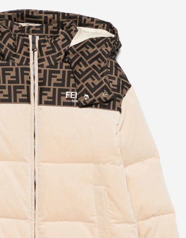 Kids Down Padded Puffer Jacket in Beige