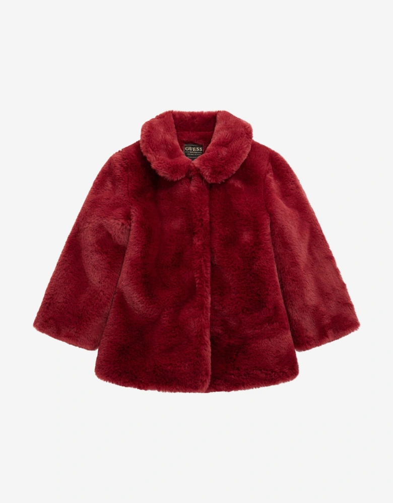 Girls Faux Fur Jacket in Red