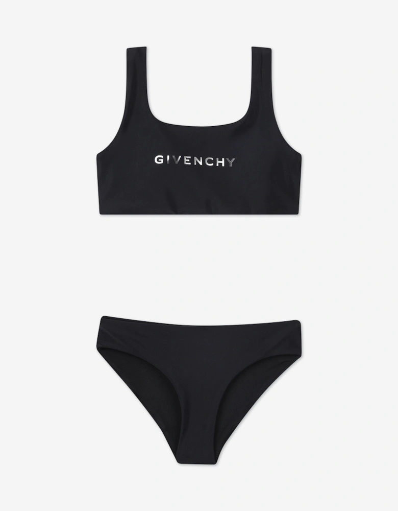 Girls Logo Print Bikini in Black