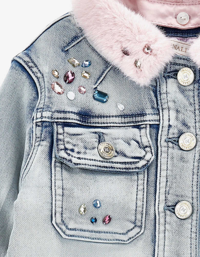 Girls Angel and Stitch Denim Jacket in Blue
