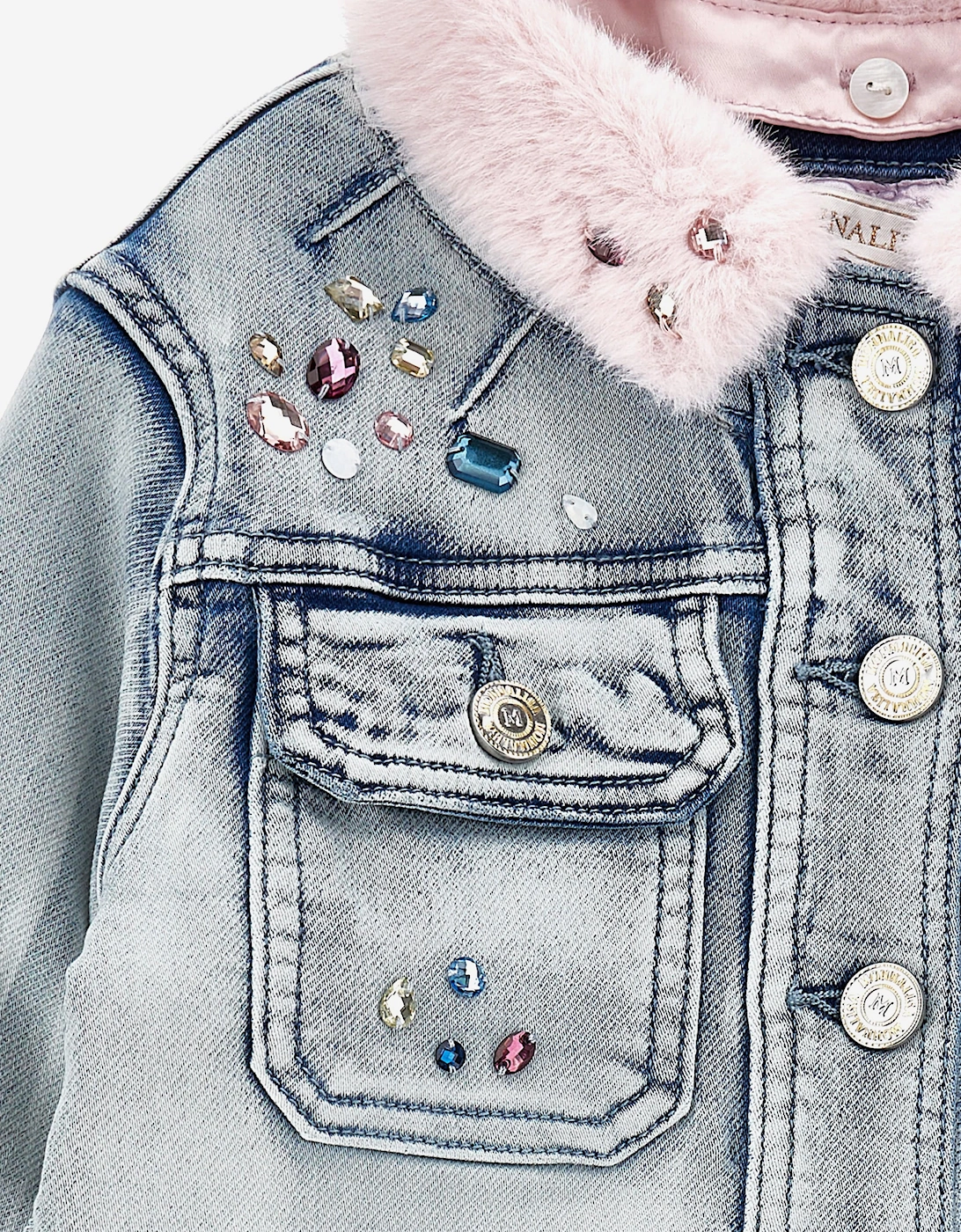 Girls Angel and Stitch Denim Jacket in Blue