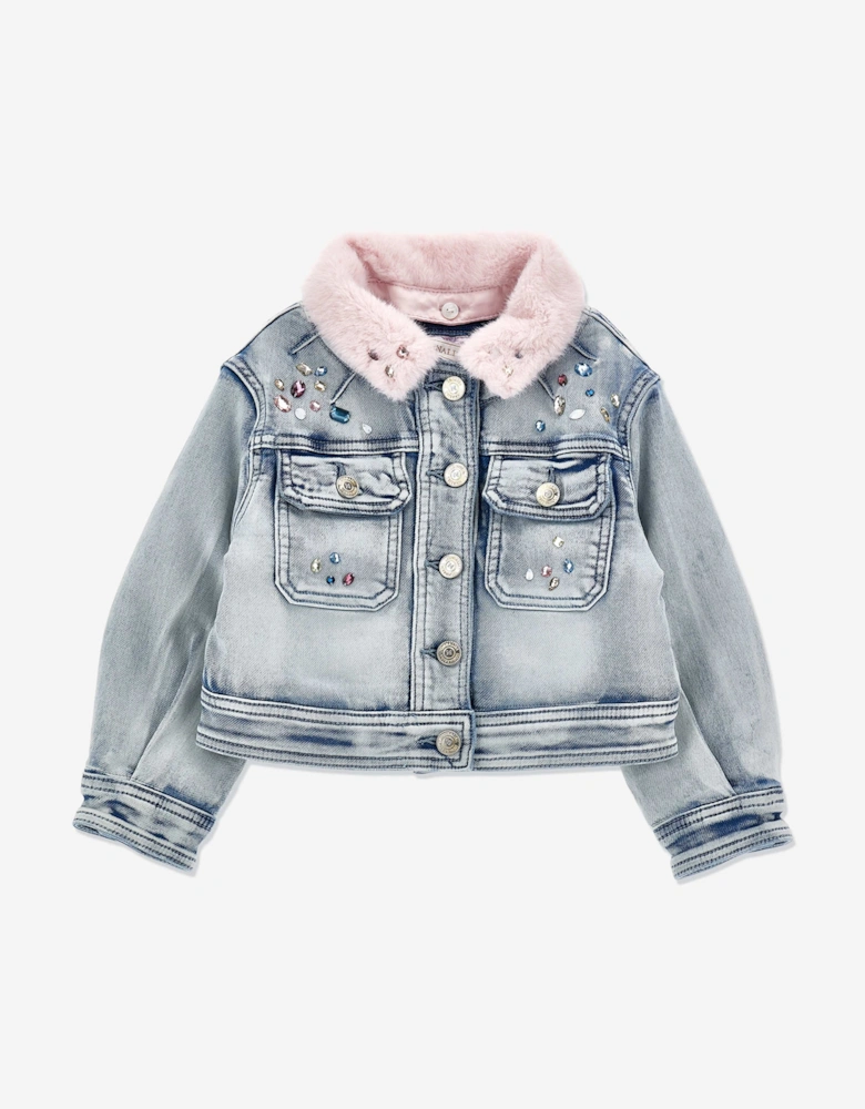 Girls Angel and Stitch Denim Jacket in Blue