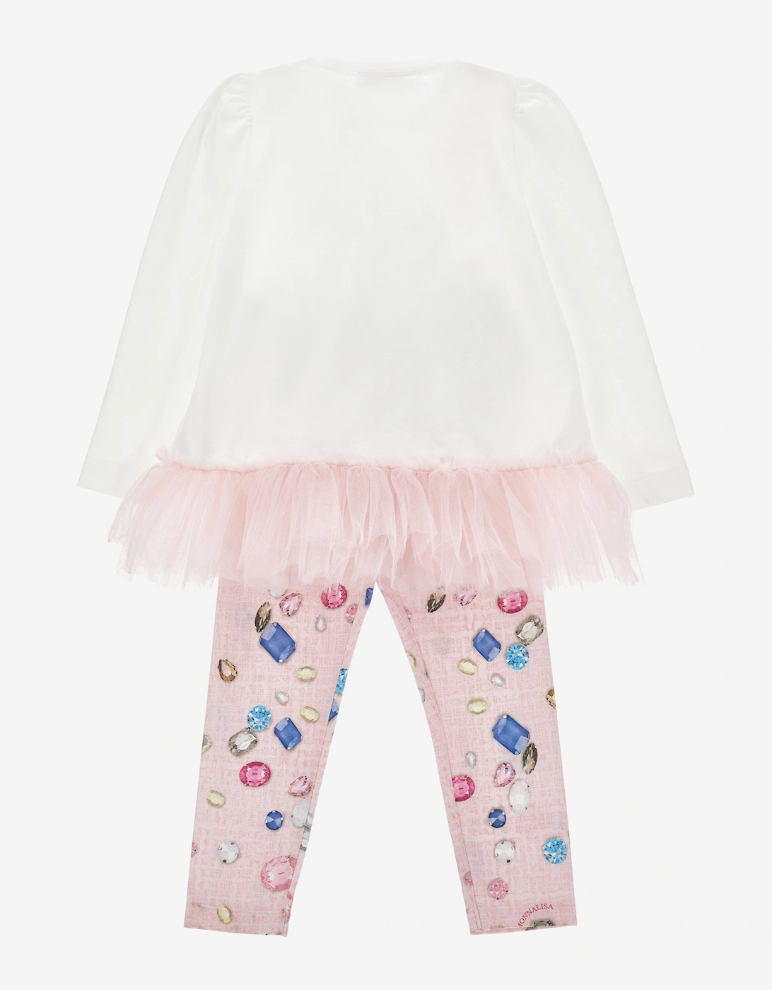 Girls Gem Print Leggings Set in White
