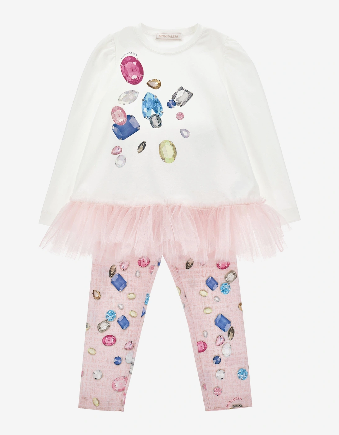 MONNALISA Girl's Girls Gem Print Leggings Set in White - Size: 6 years