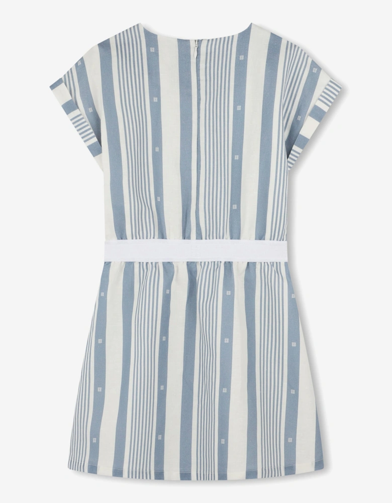 Girls Striped Linen Dress in Blue