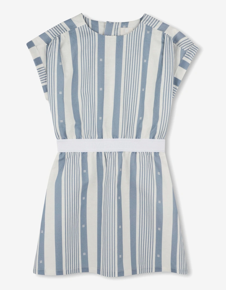Girls Striped Linen Dress in Blue