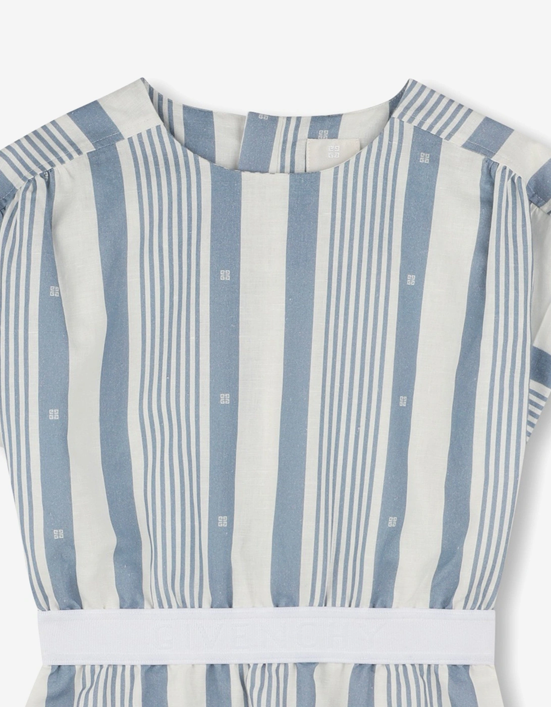 Girls Striped Linen Dress in Blue