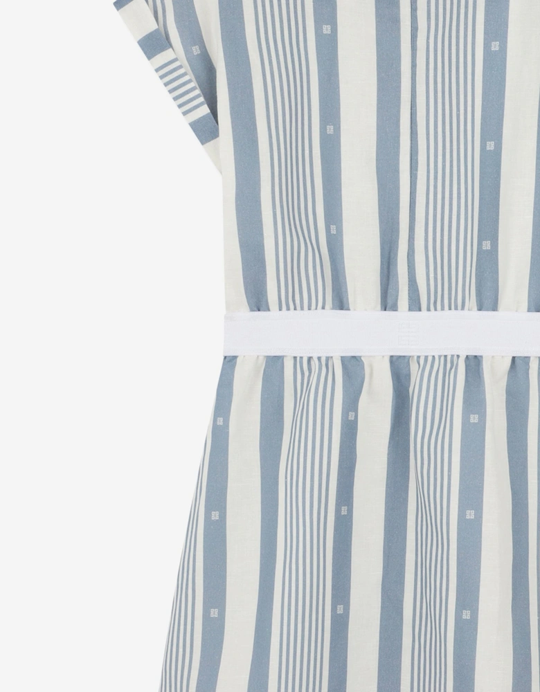 Girls Striped Linen Dress in Blue