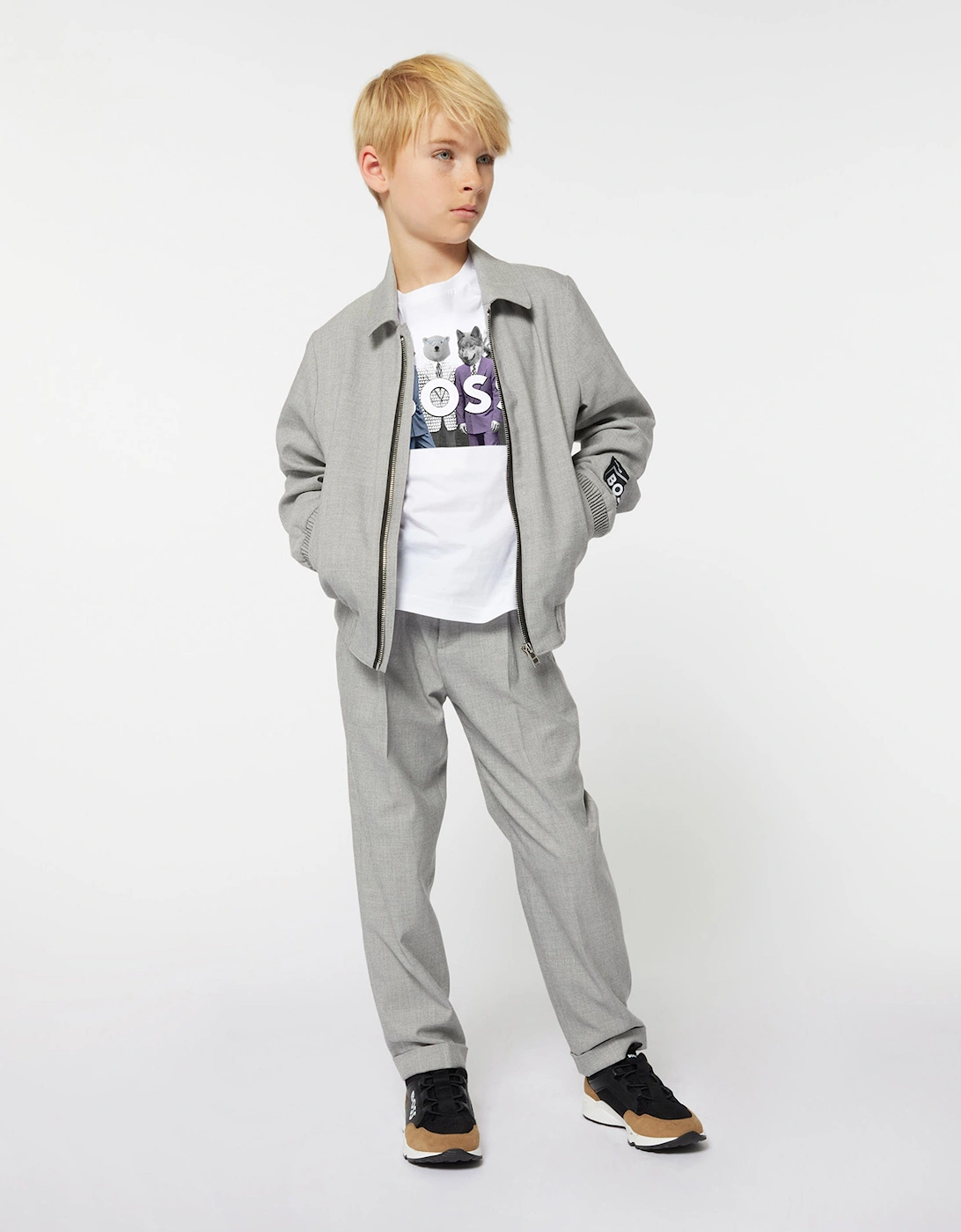 BOSS Boys Suit Jacket in Grey