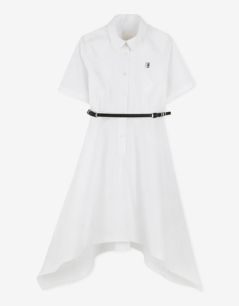 Girls Cotton Dress With Belt in White