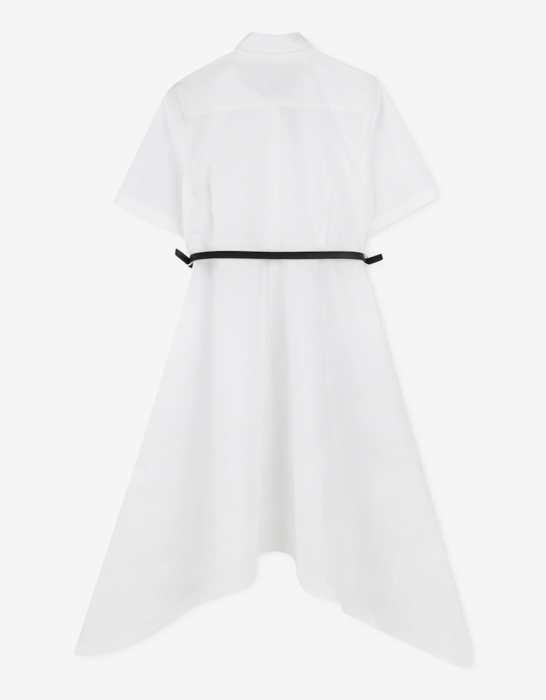 Girls Cotton Dress With Belt in White