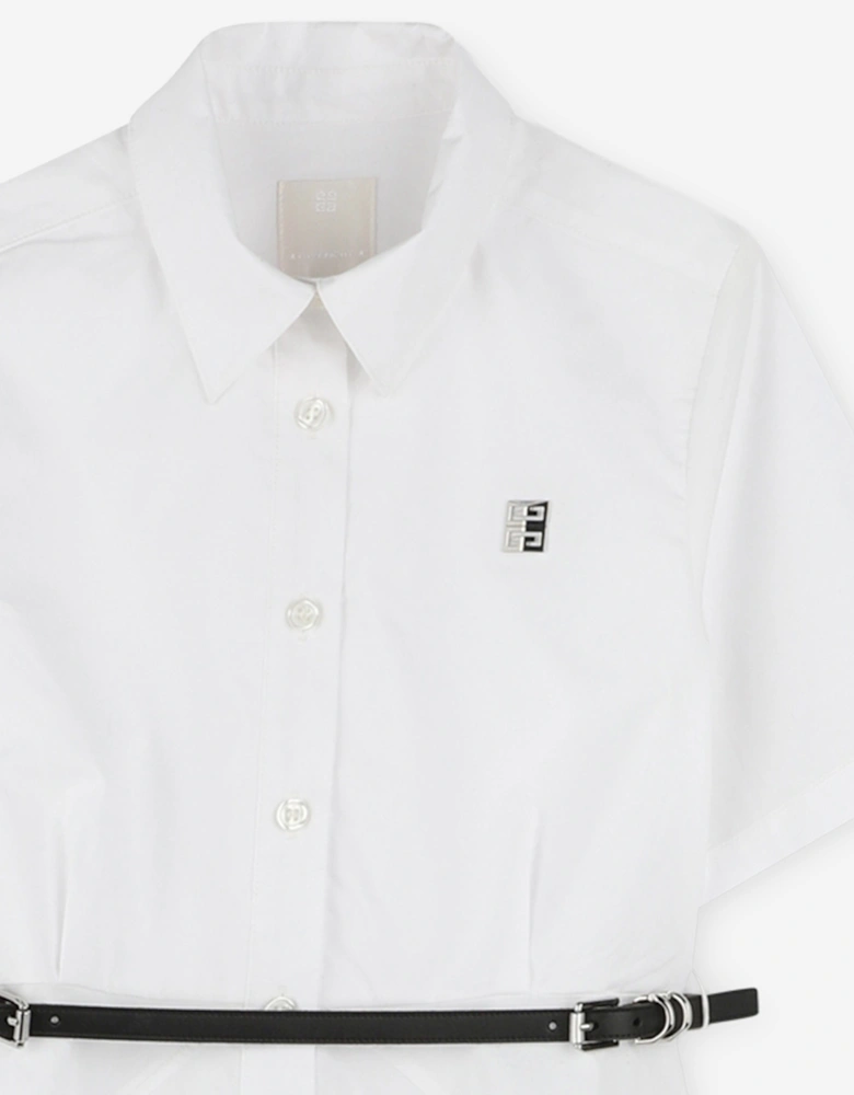 Girls Cotton Dress With Belt in White
