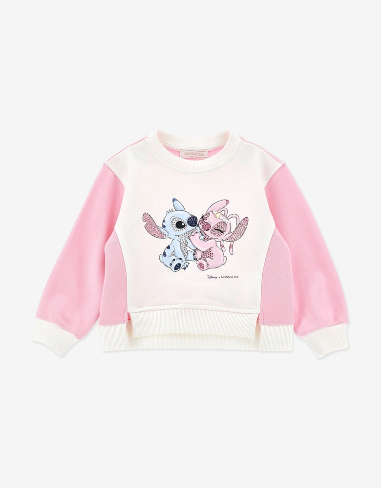 Girls Stitch and Angel Sweatshirt in Ivory