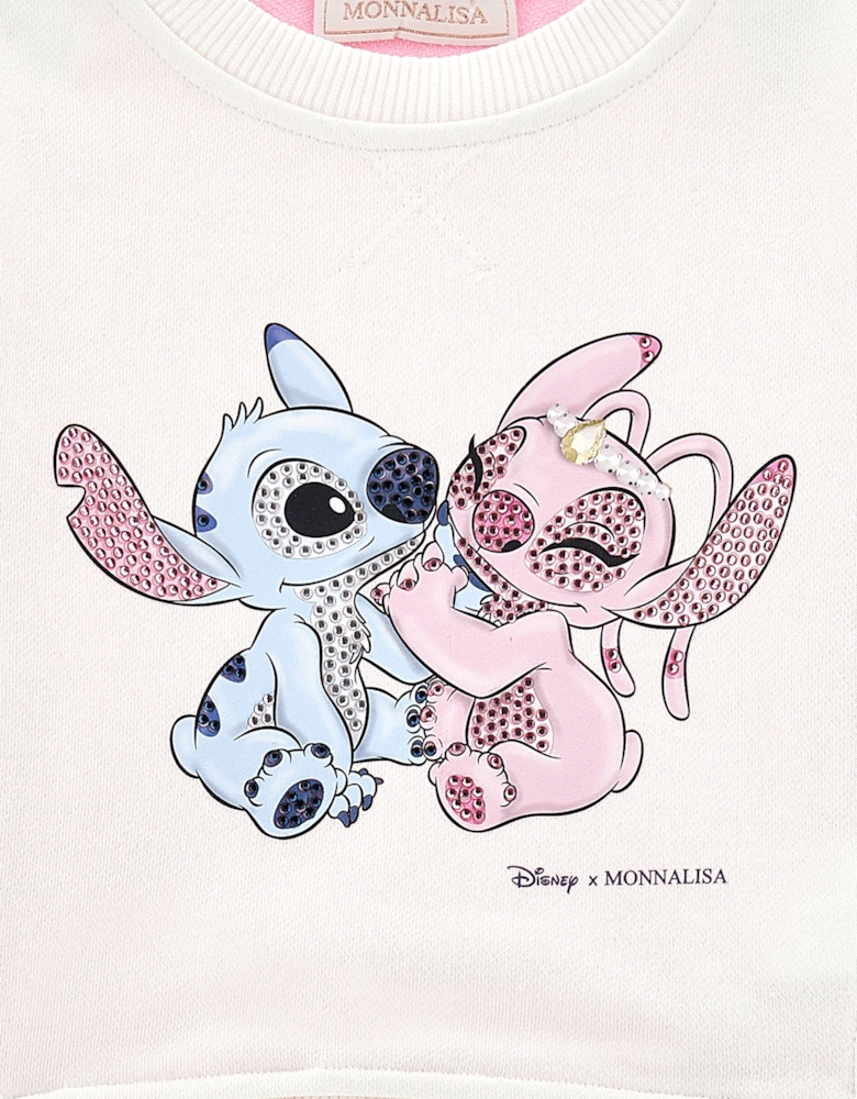 Girls Stitch and Angel Sweatshirt in Ivory