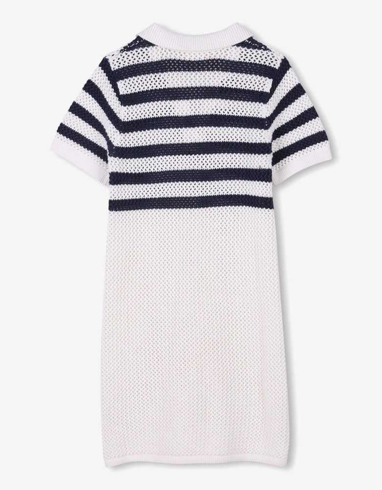 Girls Striped Knitted Dress in White