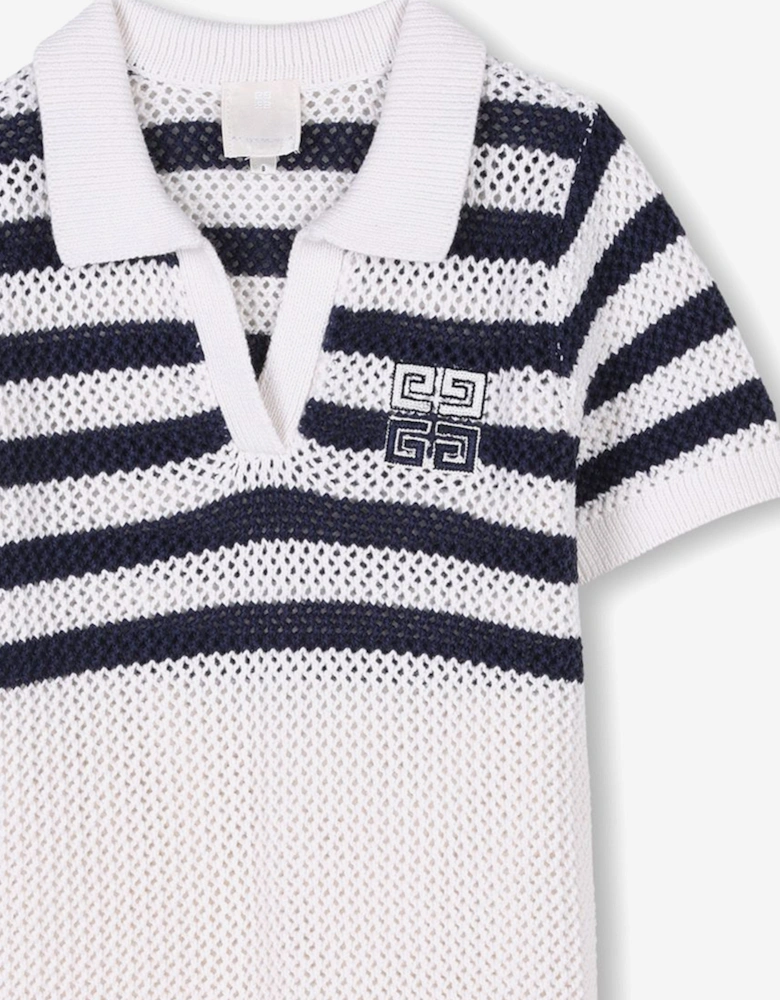 Girls Striped Knitted Dress in White