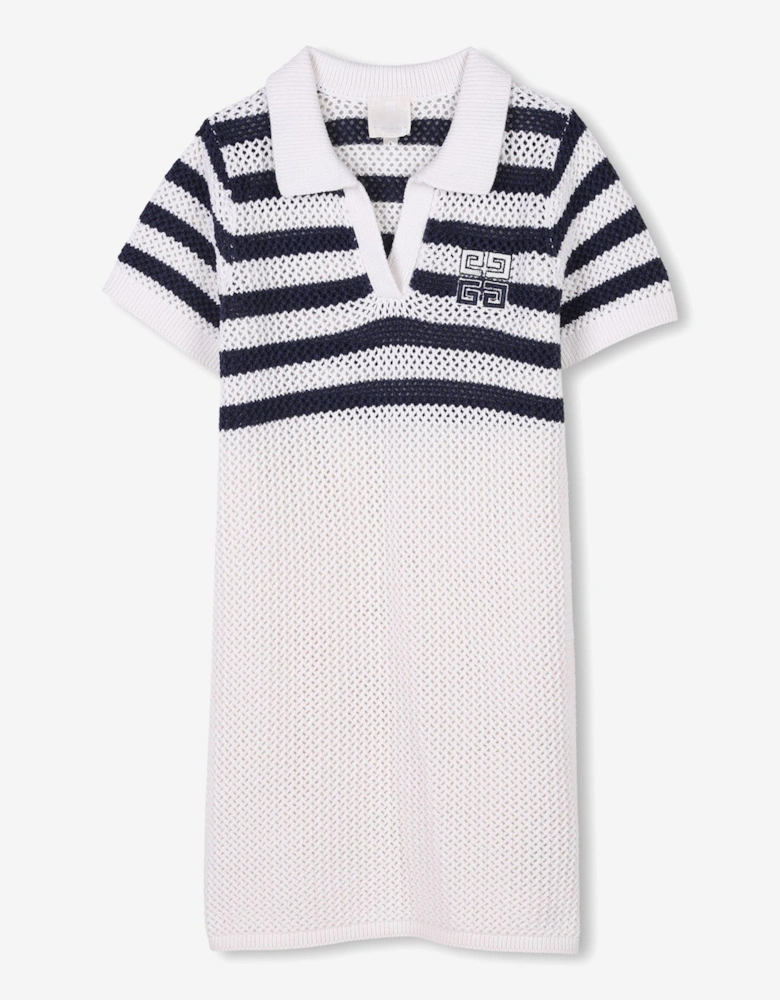 Girls Striped Knitted Dress in White