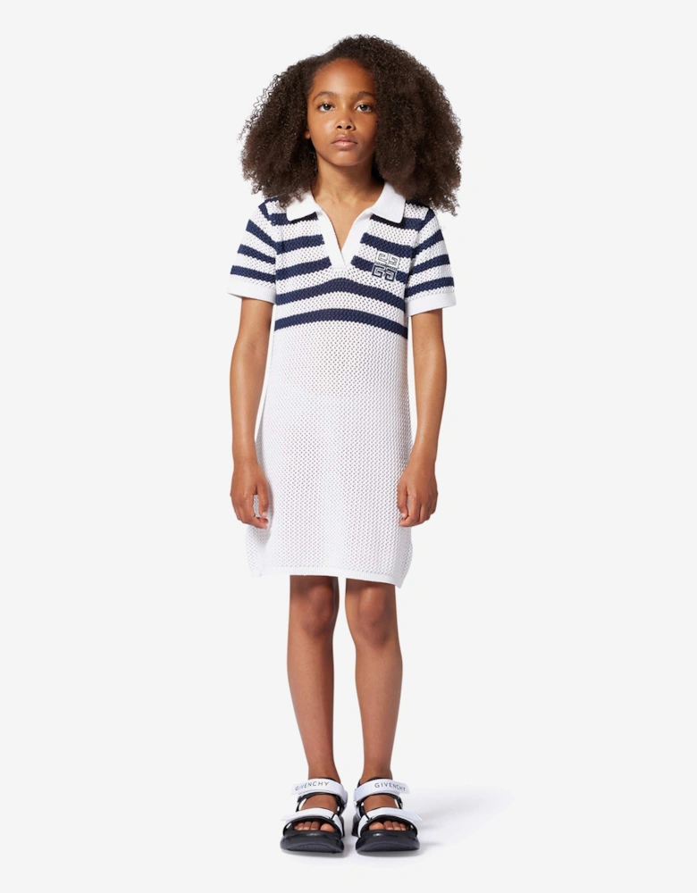Girls Striped Knitted Dress in White