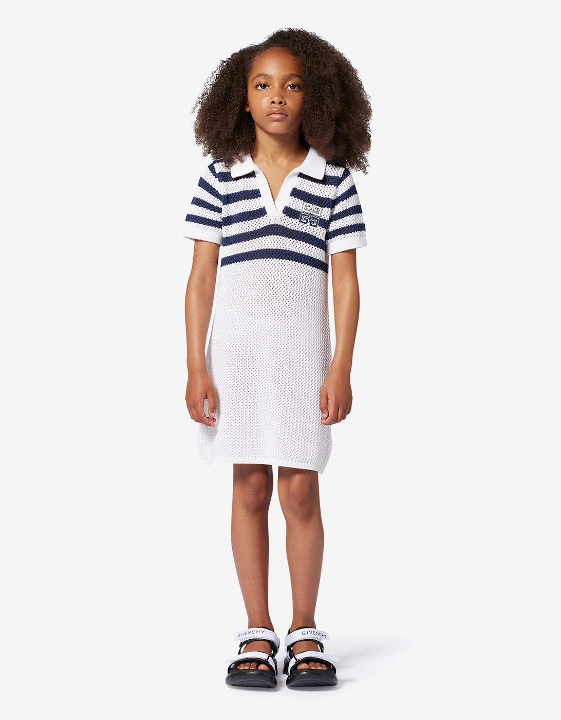 Girls Striped Knitted Dress in White
