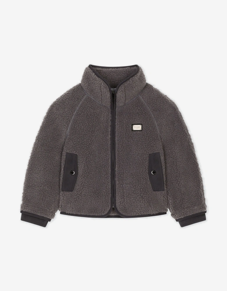 Boys Faux Shearling Jacket in Grey