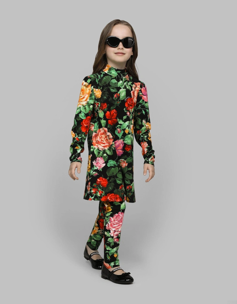Girls Rose Print Leggings in Multicolour