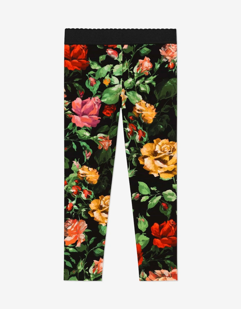 Girls Rose Print Leggings in Multicolour