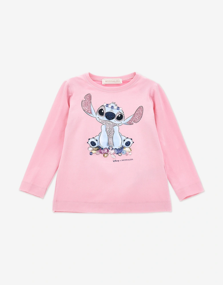 Girls Long Sleeve Stitch T-Shirt in Pink