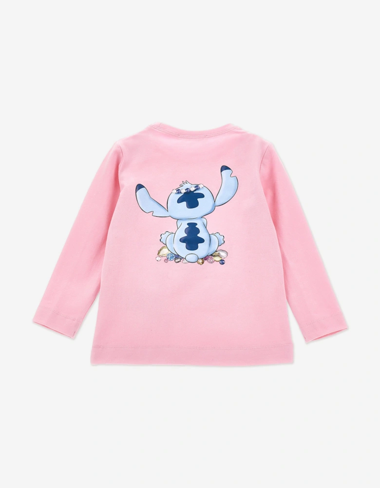 Girls Long Sleeve Stitch T-Shirt in Pink