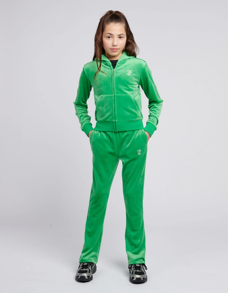 Girls Diamante Bootcut Joggers in Green