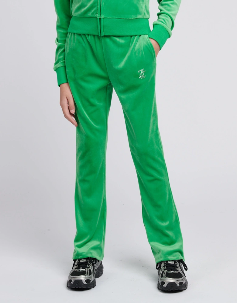 Girls Diamante Bootcut Joggers in Green