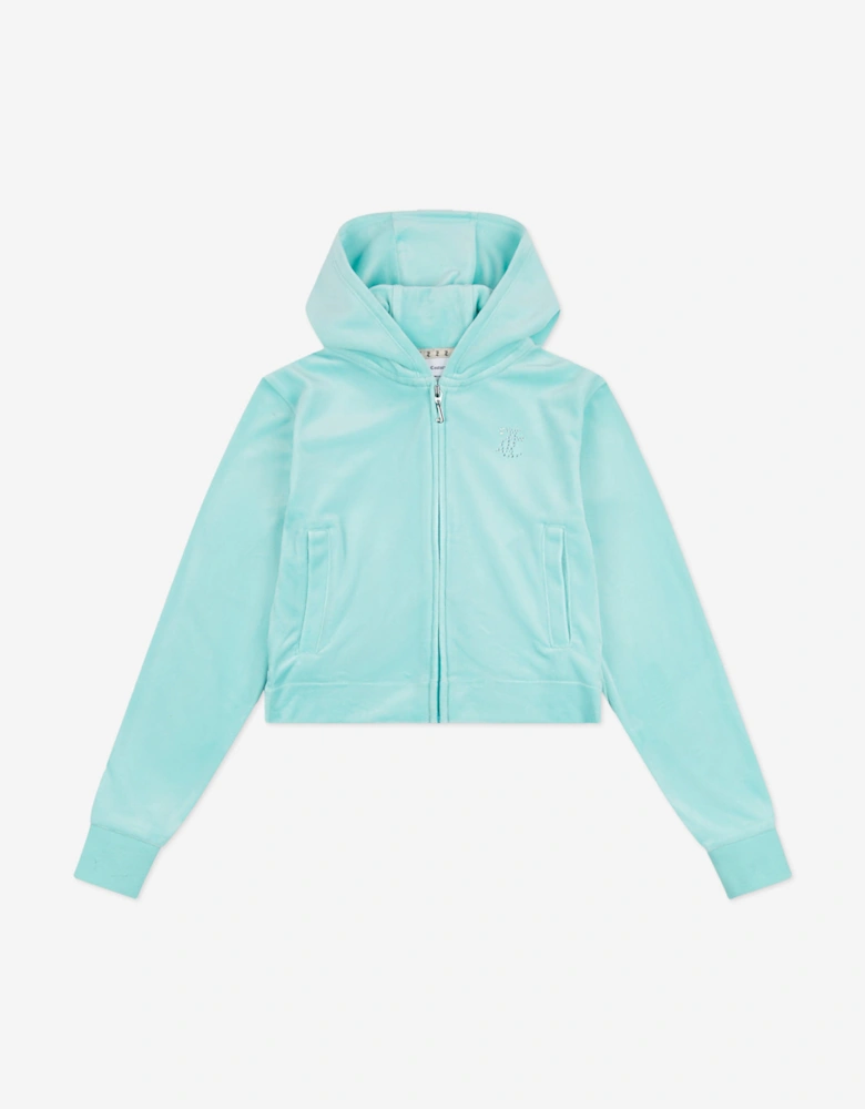 Girls Diamante Logo Zip Up Top in Blue