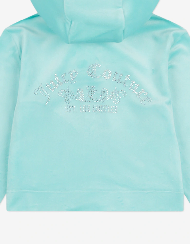 Girls Diamante Logo Zip Up Top in Blue
