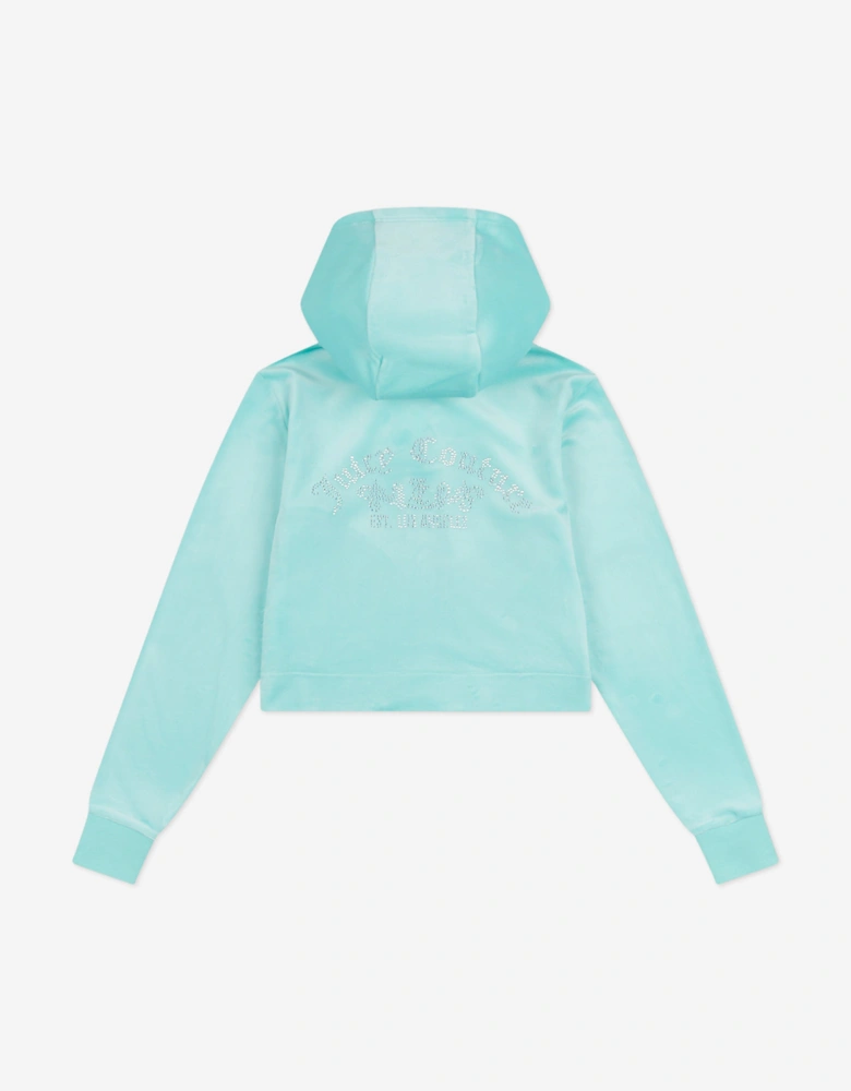 Girls Diamante Logo Zip Up Top in Blue