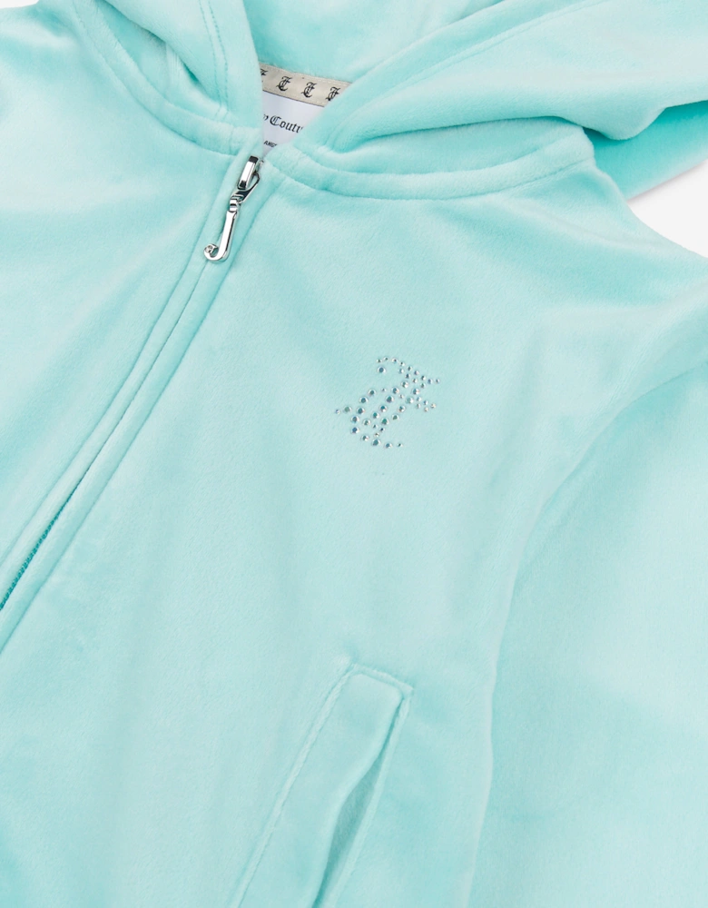 Girls Diamante Logo Zip Up Top in Blue