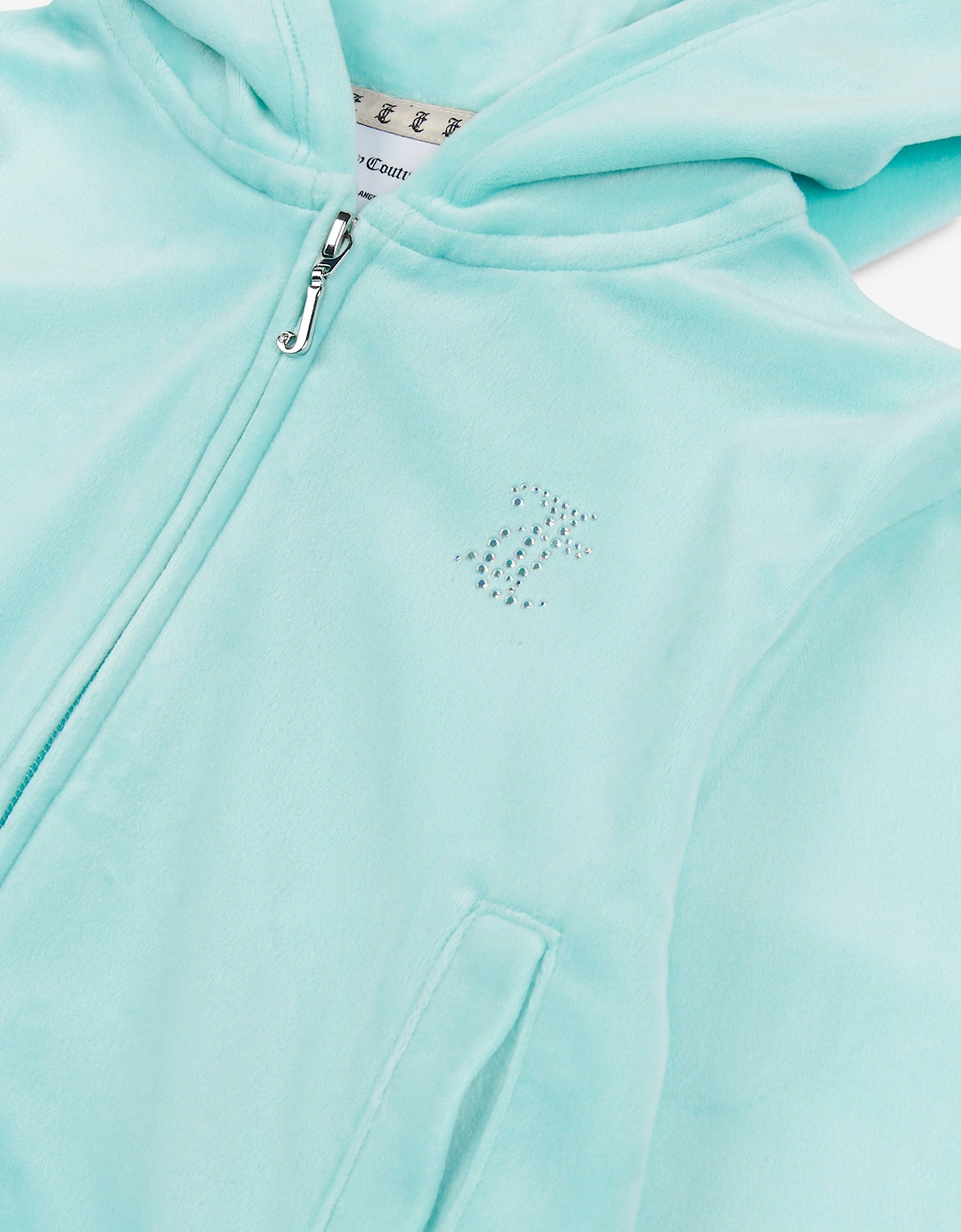 Girls Diamante Logo Zip Up Top in Blue