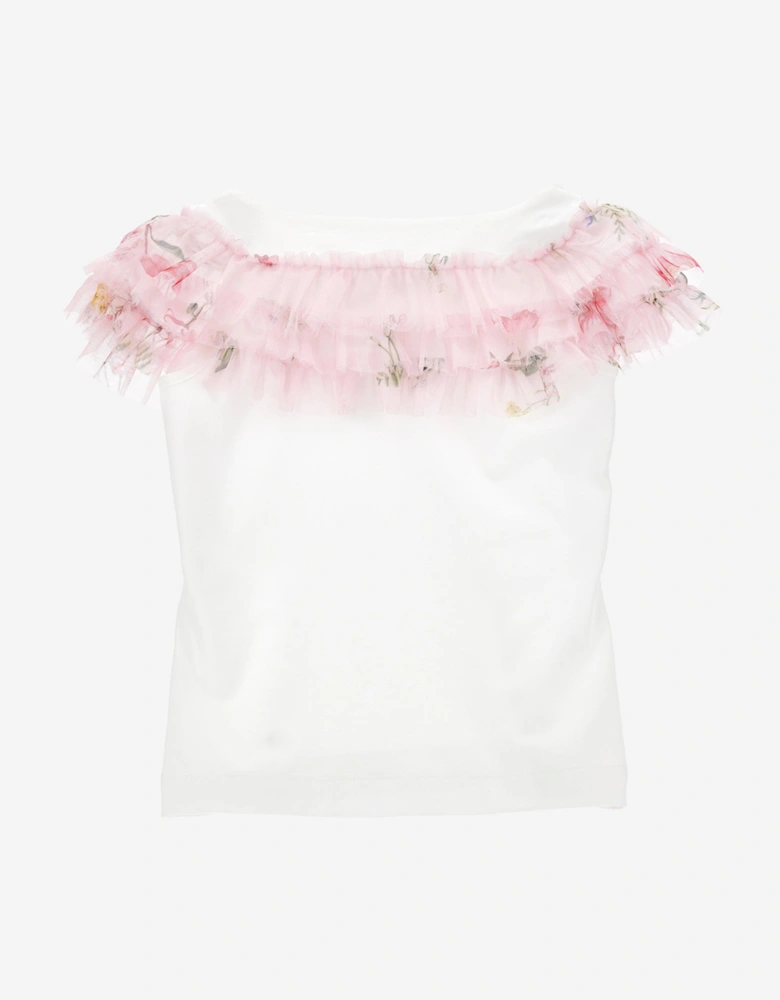 Girls Floral Ruched T-Shirt in Ivory