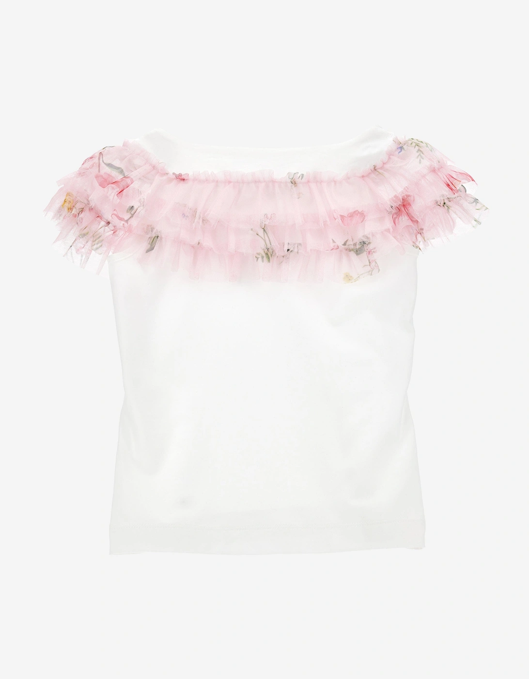Girls Floral Ruched T-Shirt in Ivory