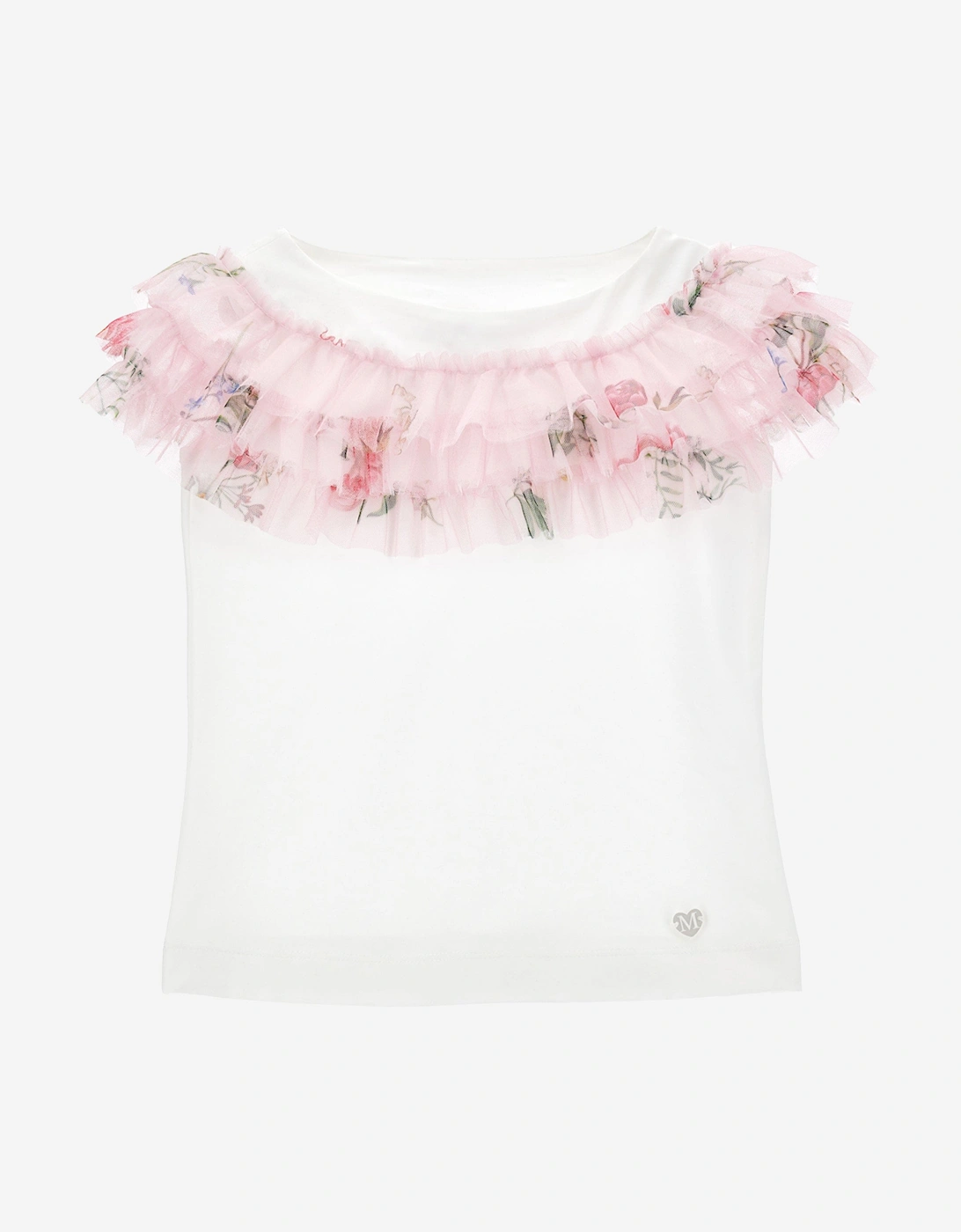 Girls Floral Ruched T-Shirt in Ivory, 5 of 4