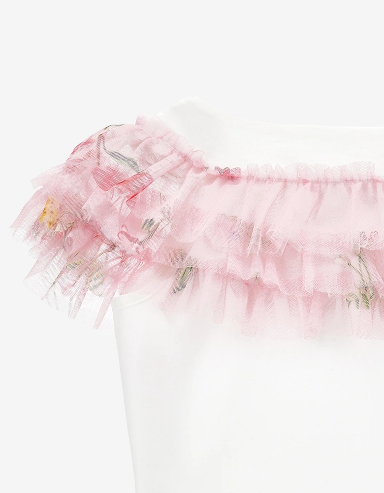 Girls Floral Ruched T-Shirt in Ivory