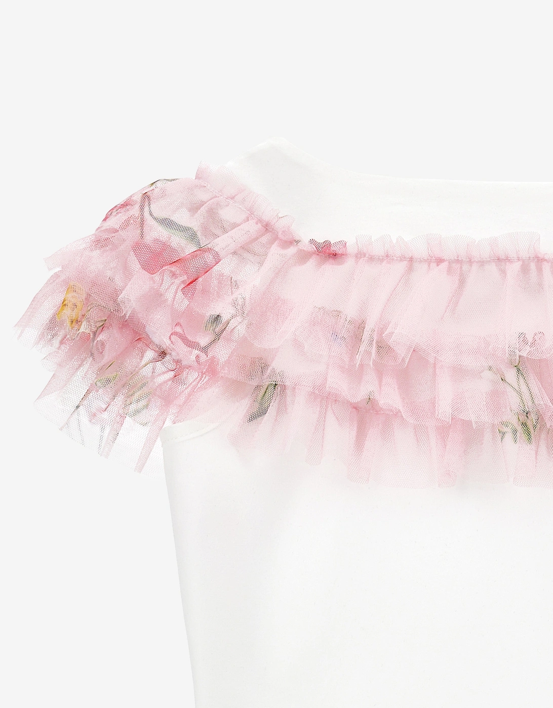 Girls Floral Ruched T-Shirt in Ivory
