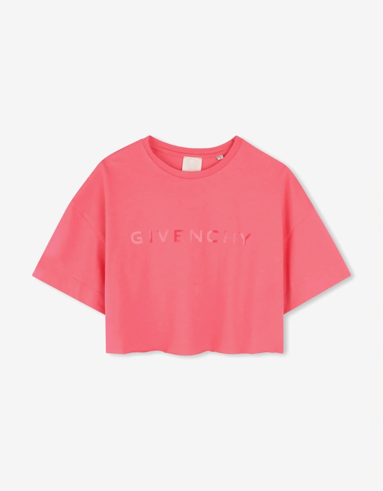 Girls Cropped Logo T-Shirt in Pink