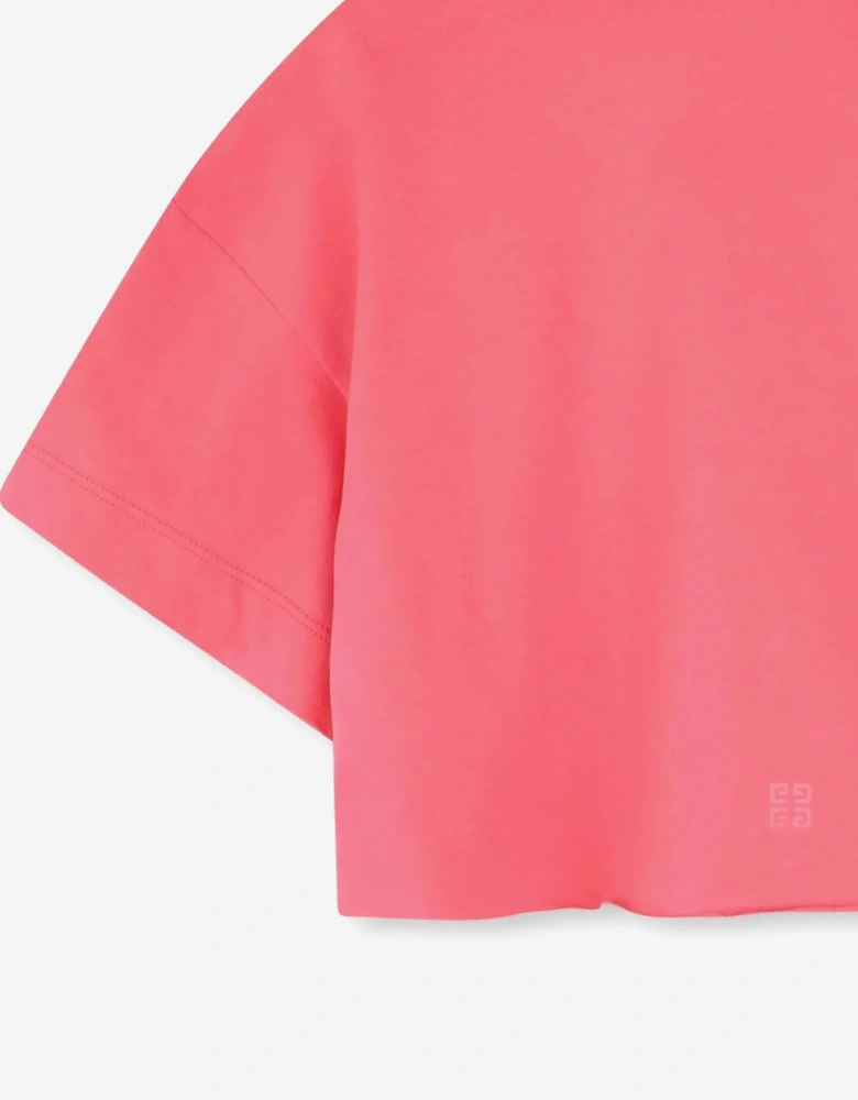 Girls Cropped Logo T-Shirt in Pink