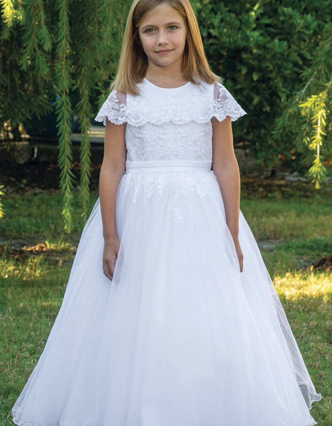 Girls Ceremonial Ballerina Length Dress in White