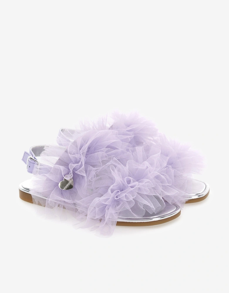 Girls Ruched Tulle Sandals in Purple