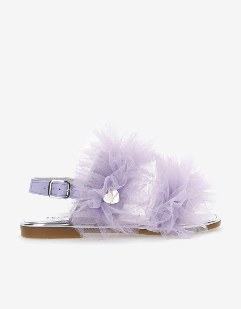Girls Ruched Tulle Sandals in Purple