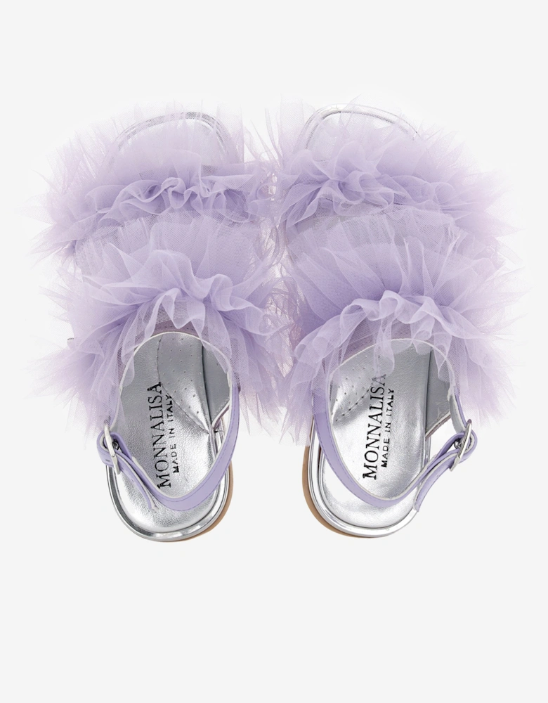 Girls Ruched Tulle Sandals in Purple