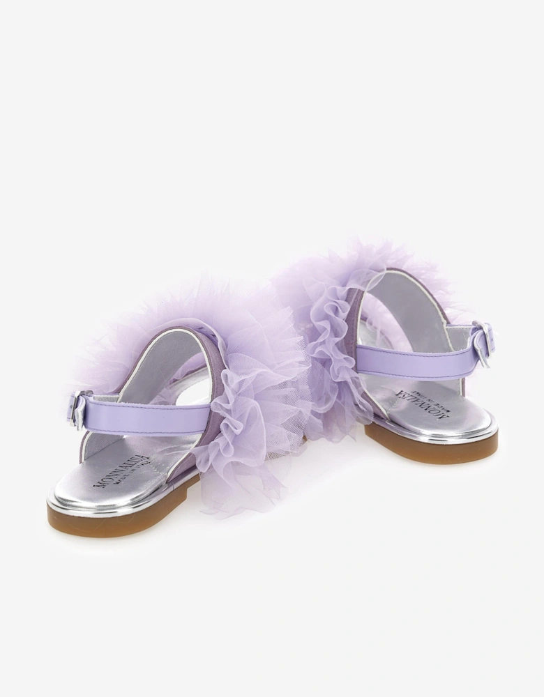 Girls Ruched Tulle Sandals in Purple