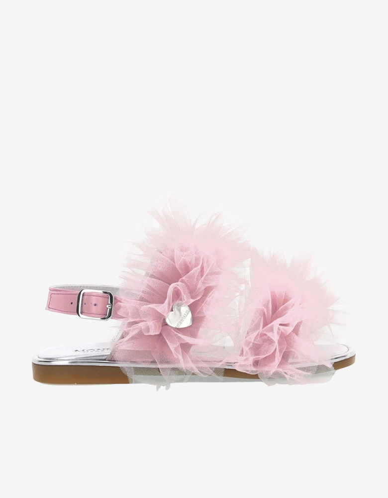 Girls Ruched Tulle Sandals in Pink