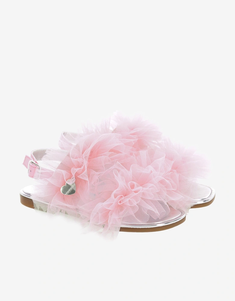 Girls Ruched Tulle Sandals in Pink