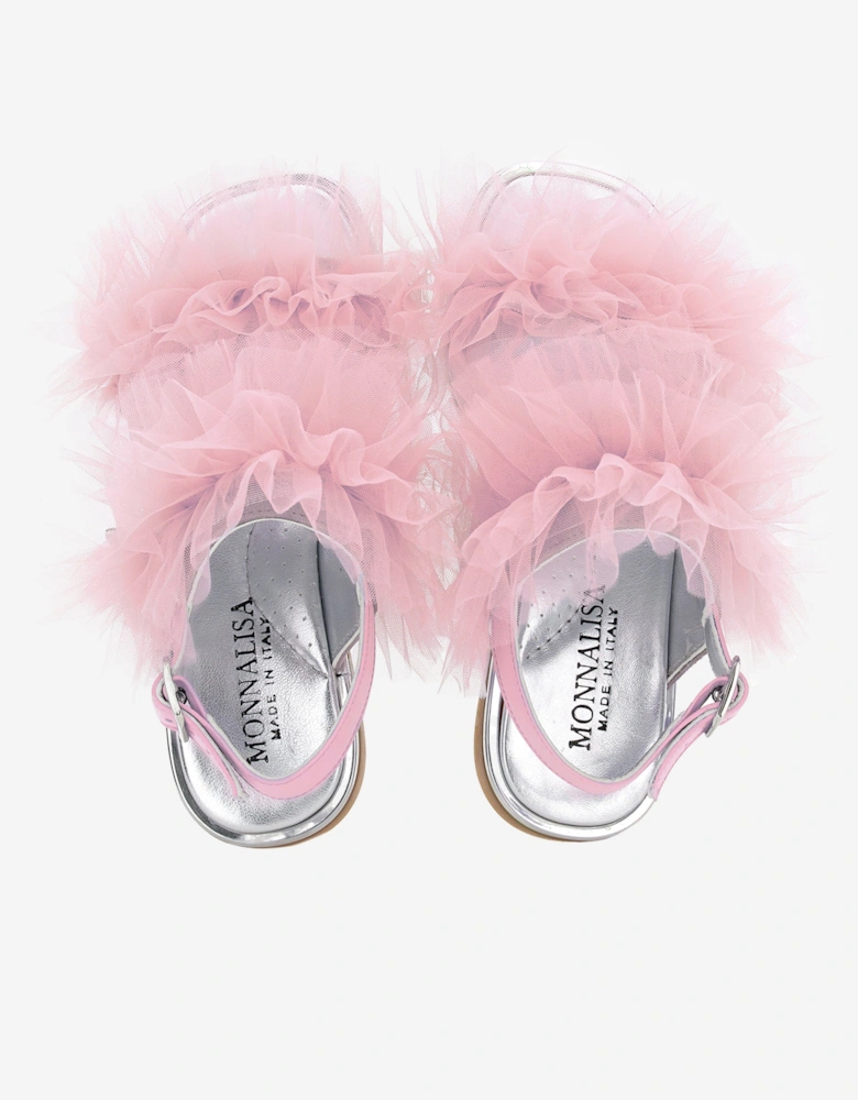 Girls Ruched Tulle Sandals in Pink